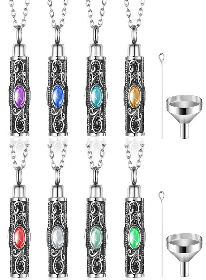 Highergo 8 Pieces Urn Necklace for Ashes Cremation Jewelry Cylinder Crystal Urn Pendant Silver Stainless Steel Memorial Pendant Keepsake with Funnels Ashes Necklace for Women Memory Jewelry - Image 1